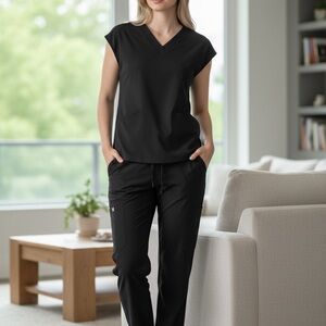 Figs Black Sleeveless Top and Pants Set
